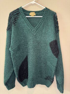 VTG J Riggings Handmade Sweater L Green Chunky Knit 90s Grunge Oversized
